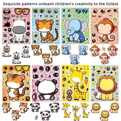 8/16/24PCS Cartoon Animal Puzzle Stickers Make a Face Cartoon Decals Stationery Notebook Phone Laptop Decoration Stickers