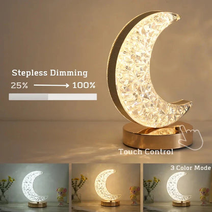 Touch Dimmable LED Moon & Star Night Light – Rechargeable USB Bedside Ambient Lamp, 3-Color Stepless Dimmer