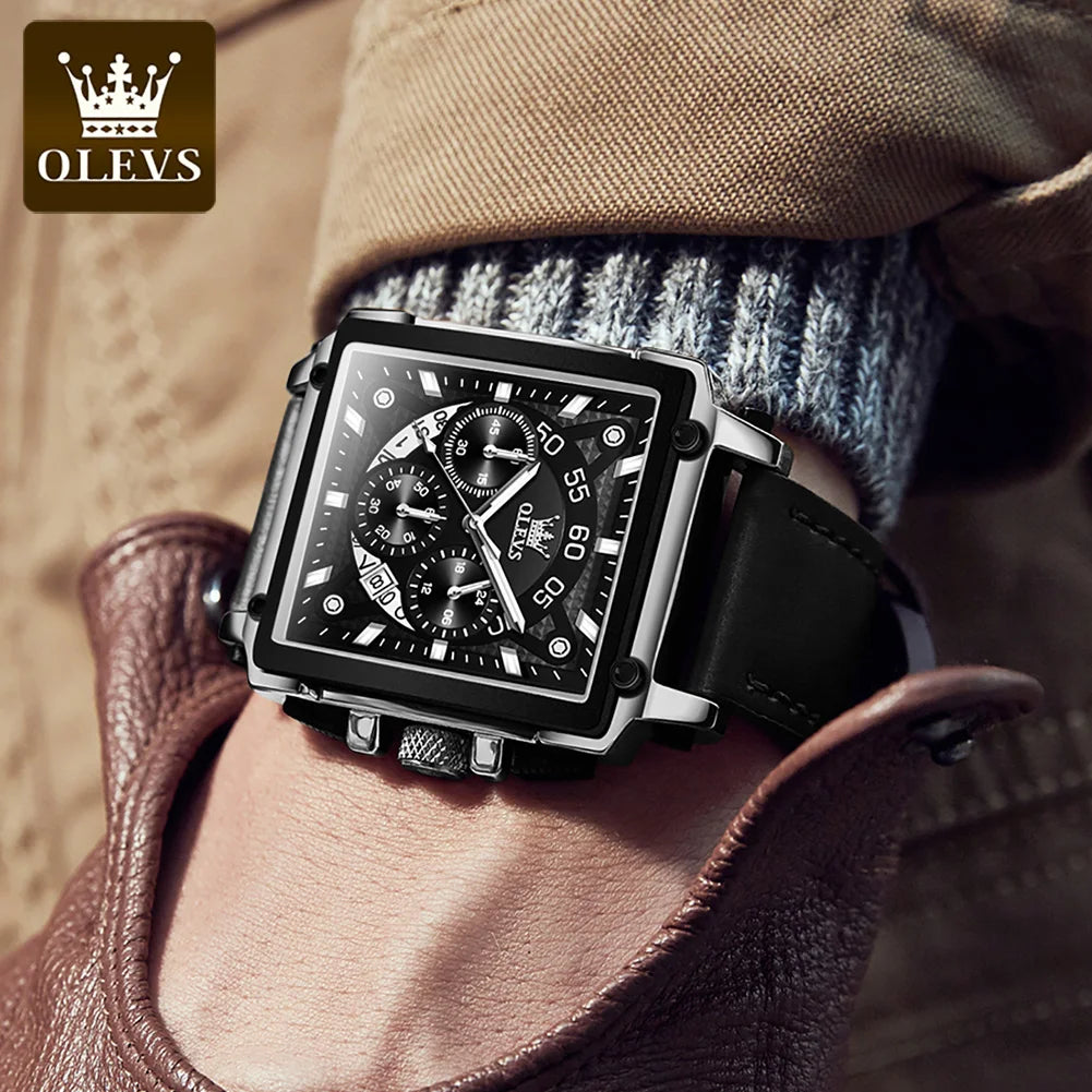 OLEVS 9919 Men’s Quartz Watch with Leather Strap and Moon Phase
