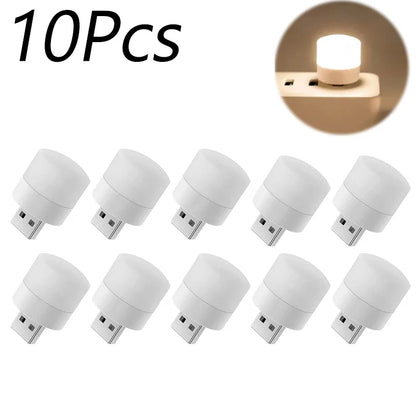 Mini USB Night Light (1/3/5/10-Pack) - Warm White LED Book Reading Lamp, Eye-Protection USB Plug-In