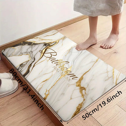VIKAMA White Sand Gold Marble Pattern Bathroom Mat, Non-Slip Bath Mat for Bathrooms, Showers, and Kitchen Door Mats