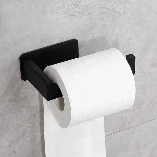 Self-Adhesive Stainless Steel Toilet Paper Holder Matte Black – No-Drill Wall Mount