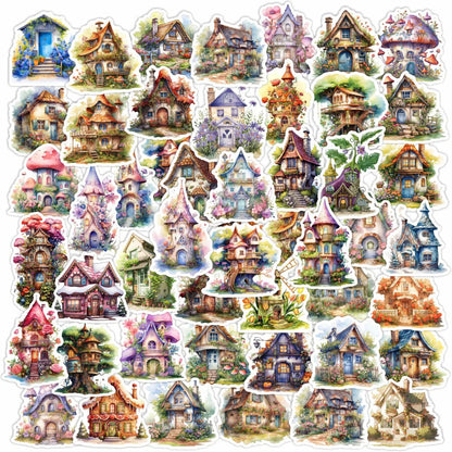 10/30/50pcs Retro Cute Flower House Aesthetic Stickers Kawaii Decals DIY Notebook Laptop Suitcase Phone Funny Decoration Sticker