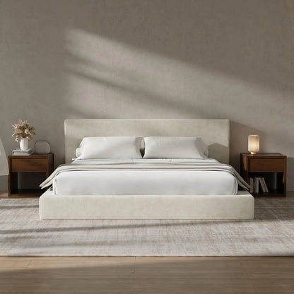 Cloud Upholstered King Platform Bed Frame - 5" CertiPUR-US Foam, Chenille, Cold-Rolled Steel, No Box Spring, Snow White / Onyx Black / Moon Grey / Beige / Cream