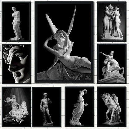 Nordic Simple Wall Art Black Ancient Greek Gods Sculpture David Statue Canvas Print Poster Home Living Room Bedroom Decoration