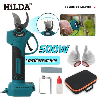 Brushless Cordless Electric Pruning Shears 500W - 18V Battery Compatible Bypass Pruner for Fruit Trees