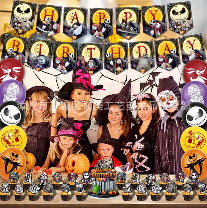 Halloween Birthday Party Decoration Kit with Balloons and Backdrop Options