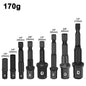 8-Piece Black Drive Adapter & Extension Rod Set for Screwdrivers — 1/4, 3/8, 1/2 in (6.35, 9.53, 12.7 mm), Assorted 25–73 mm