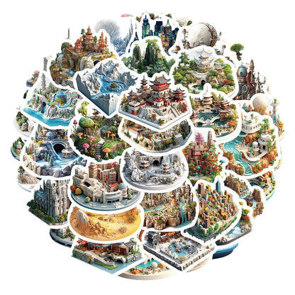 10/30/50pcs 3D World Aesthetic Building Graffiti Stickers Art Cartoon Decal Skateboard Laptop Car Phone Waterproof Sticker Toys
