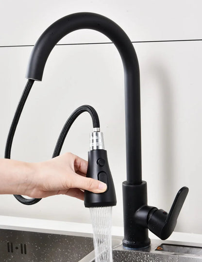 Pull-Out Kitchen Faucet 304 Stainless Steel Deck-Mounted Mixer Tap, Single-Handle Hot & Cold with Brushed Pull-Down Spray