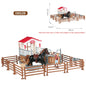 Oenux Farm Stable House Model Action Figures Emulational Horseman Horse Animals Playset Figurine Cute Educational Kids Toy Gift