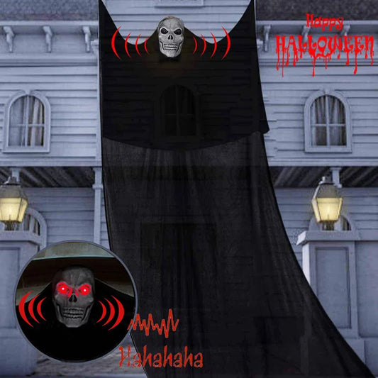 Halloween Hanging Skull Ghost Decoration – Scary Skeleton Ghost with Glowing Mask & Creepy Sound for Home, Yard, Bar & Haunted House Decor