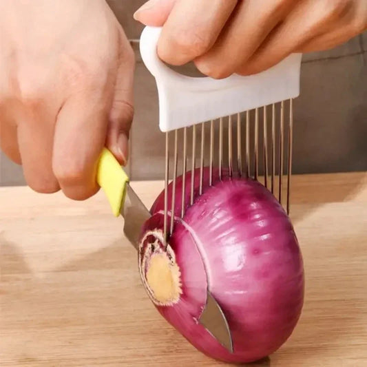 Colorful Onion Slicer with Stainless Steel Holder – Easy Vegetable & Potato Chopper