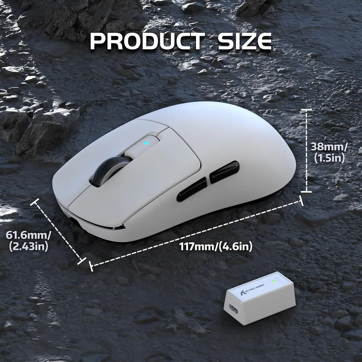 Attack Shark R6 Wireless Gaming Mouse - PAW 3950Max Sensor, 8KHz Polling, Nordic nRF52840, Lightweight, Ambidextrous, Rechargeable, Black/White
