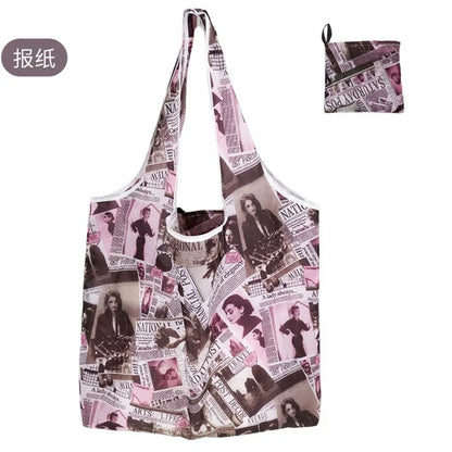Foldable Reusable Grocery Tote Bag, Lemon Print Eco-Friendly Travel & Beach Pouch