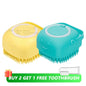 Dog & Cat Silicone Bath Brush with Shampoo Dispenser — Soft Rubber Bristles for Grooming & Massage