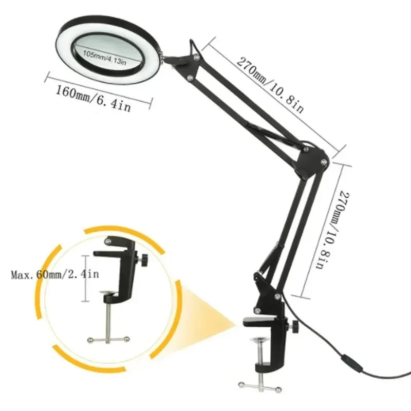 LED Magnifying Lamp 72-LED USB Illuminated Magnifier 8X/10X Adjustable Arm for Soldering, Repair, Crafts & Skincare