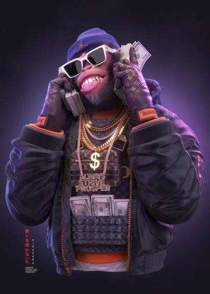 Three Swag Monkeys Canvas Art Posters and Prints Hip Hop Monkey Fashion Paintings on the Wall Art Animals Pictures Room Decor