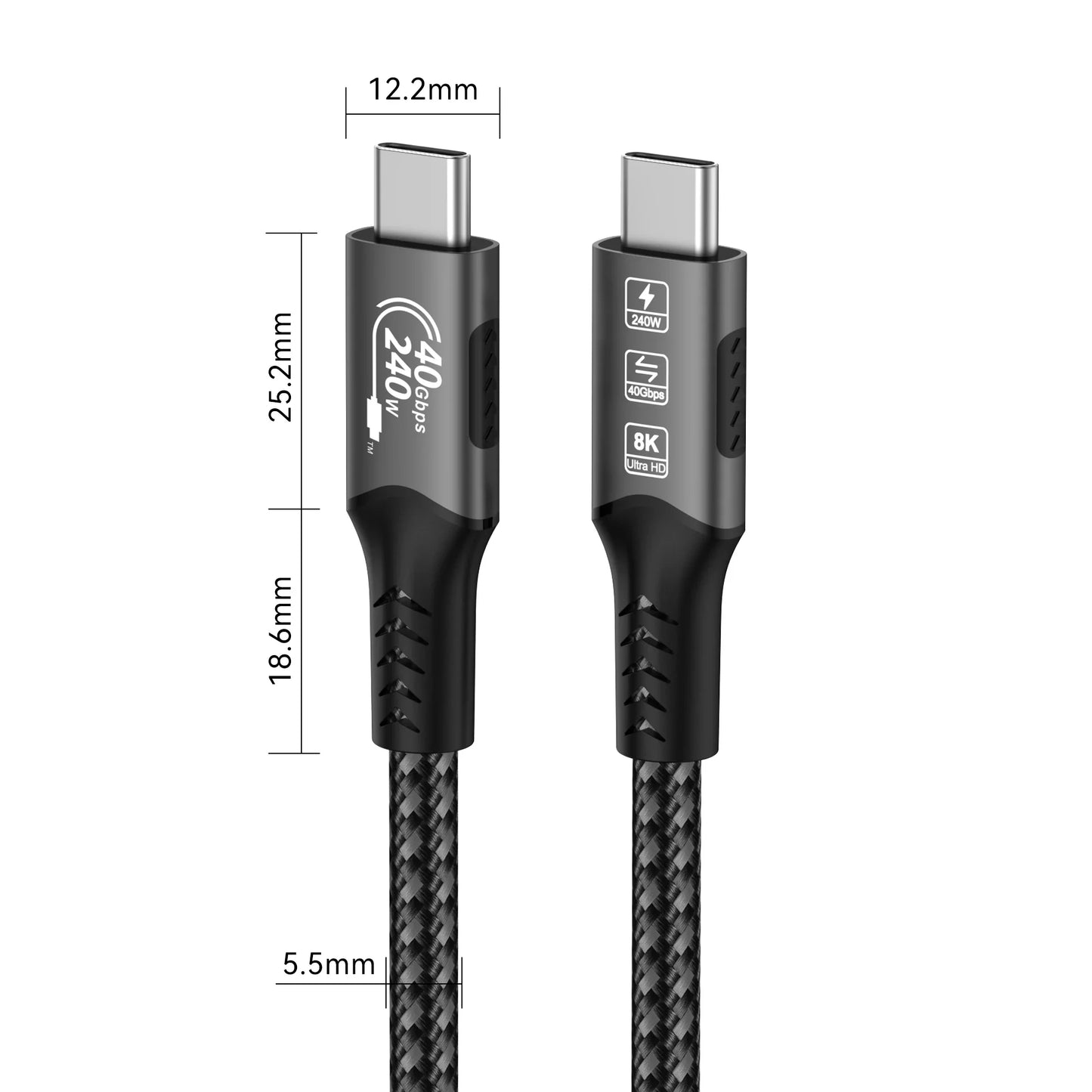 USB4 Thunderbolt 4 USB-C to USB-C Cable — 40Gbps, 240W (48V/5A) PD 3.1, 8K@60Hz Video, Thunderbolt 3 Compatible