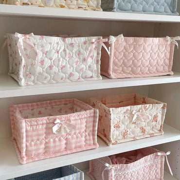 Square Storage Basket Lace Flower Desktop Organizer Storage Basket Korean Quilted Storage Basket Cute Storage Frame Home Decorat