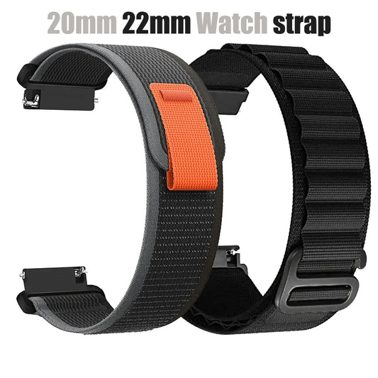 Universal Nylon Sport Loop Watch Band – 20mm & 22mm Replacement for 40mm/44mm Smartwatches (Classic & Active Styles)