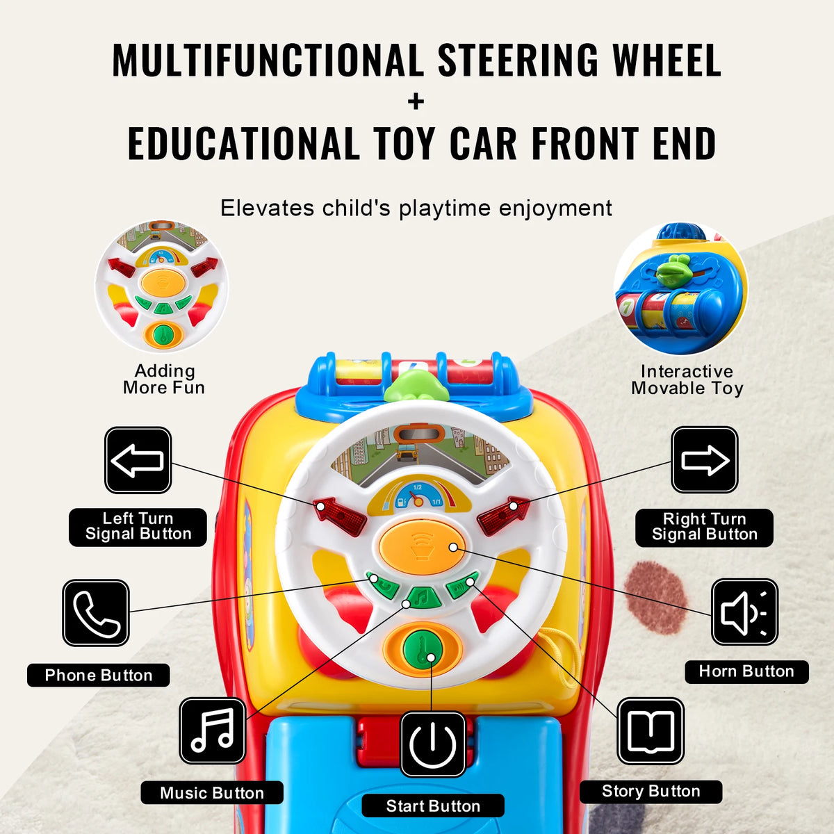 SucceBuy Toddler Push Car with Music and Storage