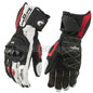 Unisex Leather Motorcycle Riding Gloves - Racing Motorbike Gloves with Protective Padding, Adjustable Strap - Black/White/Red
