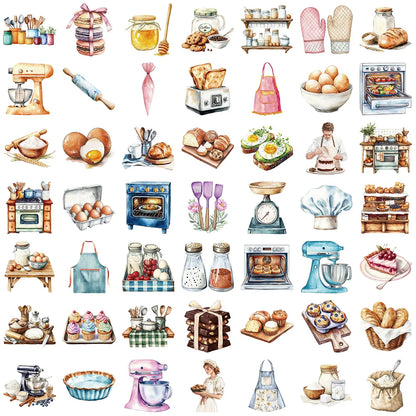 10/30/50pcs Transparent Baking Cartoon Food Aesthetic Stickers Decals DIY Laptop Phone Fridge Diary Decoration Sticker Kids Toys