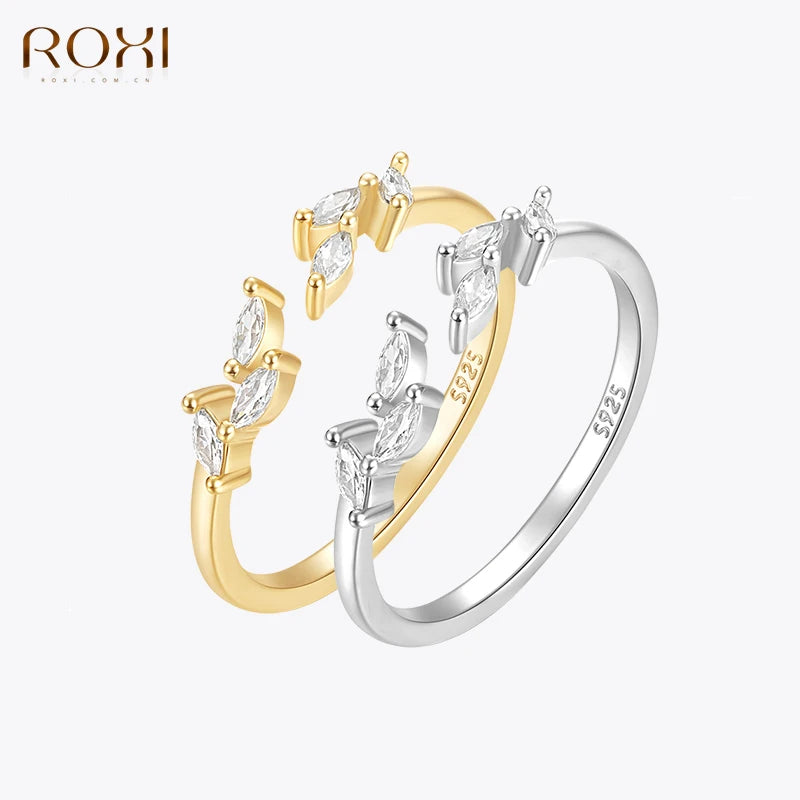 ROXI 925 Sterling Silver Crown Zircon Ring – Adjustable Geometric Wedding & Engagement Ring for Women, Gold or Silver