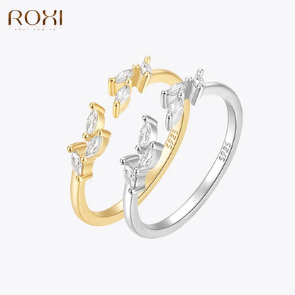 ROXI 925 Sterling Silver Crown Zircon Ring – Adjustable Geometric Wedding & Engagement Ring for Women, Gold or Silver