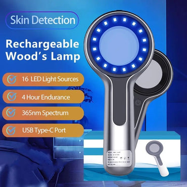 Woods Lamp Skin Analyzer 16-LED UV 365nm Handheld Magnifier for Facial Skin Analysis & Detection