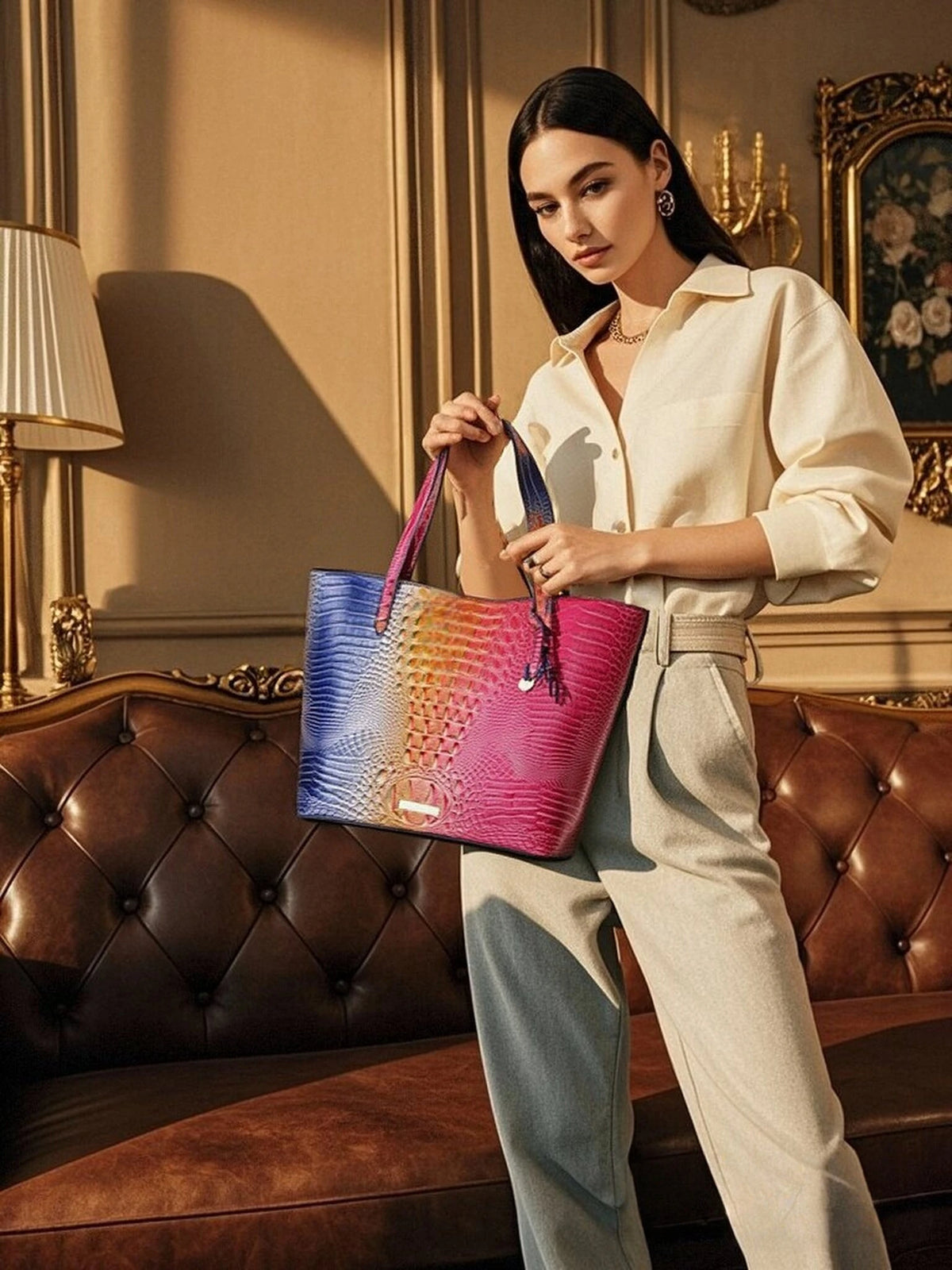 Crocodile-Embossed PU Leather Tote Bag Set – Spacious Bucket Shoulder Handbag with Detachable Zipper Pouch for Women, 14 Colors