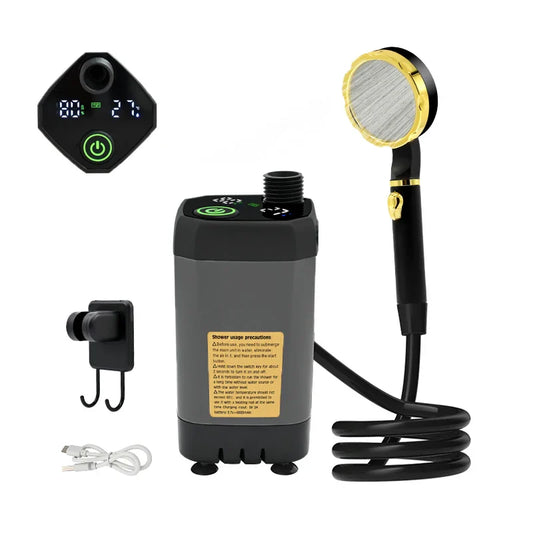 Portable 6000mAh Camping Shower Pump - Rechargeable RV Outdoor Shower Kit with Digital Display