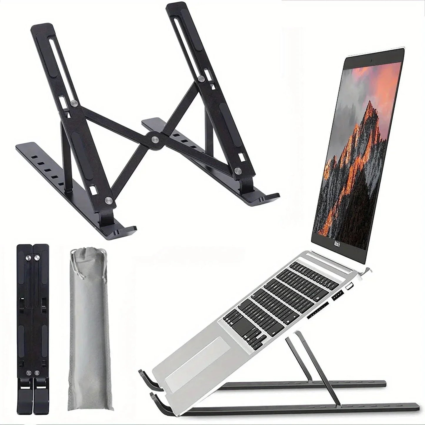 Adjustable Aluminum Laptop Stand – 6-Position Foldable Portable Riser for 8–16-inch (20–41 cm) Laptops with Ventilation & Anti-Slip Pads
