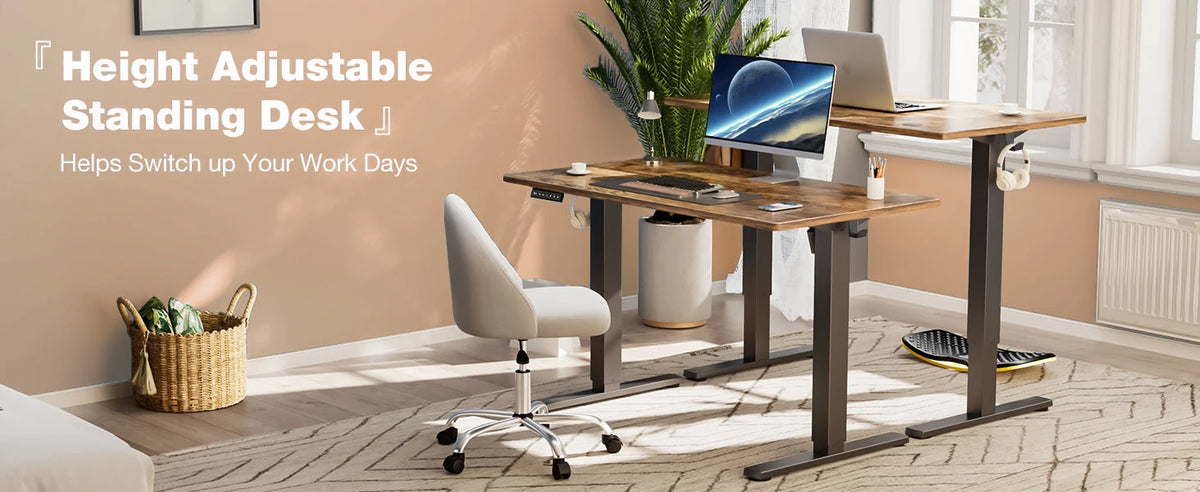 JHK 63" x 24" Electric Standing Desk - 28.35"-46.46" Height, 3 Memory Presets, 154 lbs Capacity, Anti-Collision, EPA/CARB, Oak/Black/White/Rust