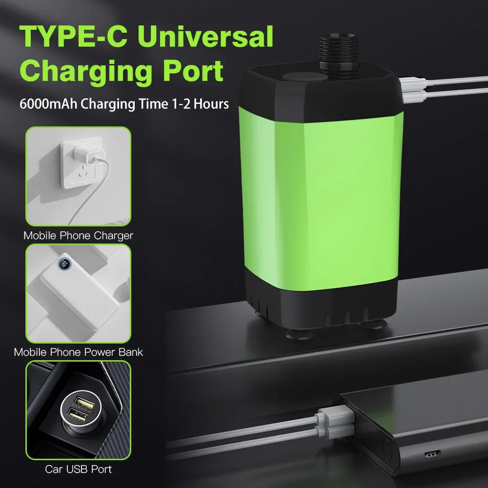 Portable Camping Shower Pump 6000mAh – RV Outdoor Shower Kit with Full-Screen Digital Display & Adjustable Energy-Saving Mode