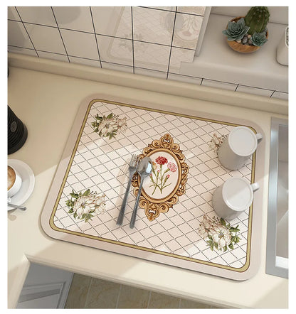 Absorbent Diatom Mud Dish Drying Mat – Non-Slip Quick-Dry Kitchen & Bathroom Drain Pad