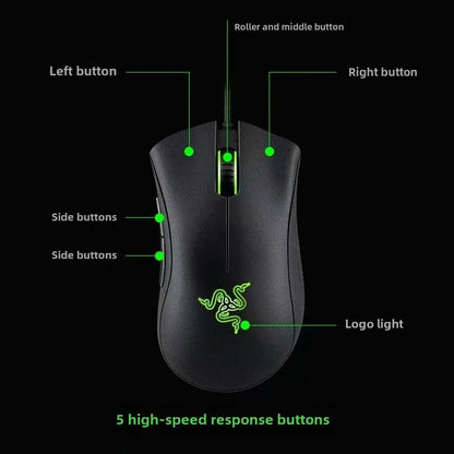 Wired Gaming Mouse 6400 DPI Right-Hand Ergonomic USB Esports Mouse with 5 Buttons