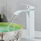 Matte Black Waterfall Basin Faucet - Single-Handle Mixer Tap for Bathroom Sink (Deck-Mounted, Hot & Cold)