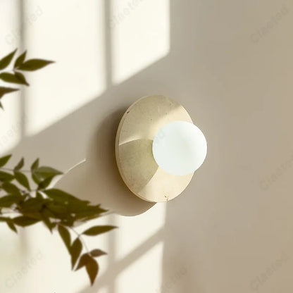New LED Yellow Cave Stone Round Wall Lamp Living Room Corridor Porch Bedroom Bedside Wall Decorative Lighting
