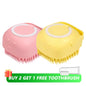Dog & Cat Silicone Bath Brush with Shampoo Dispenser — Soft Rubber Bristles for Grooming & Massage