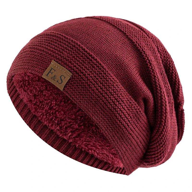 Unisex Fur-Lined Slouchy Winter Beanie – Warm Knit Hat for Men & Women
