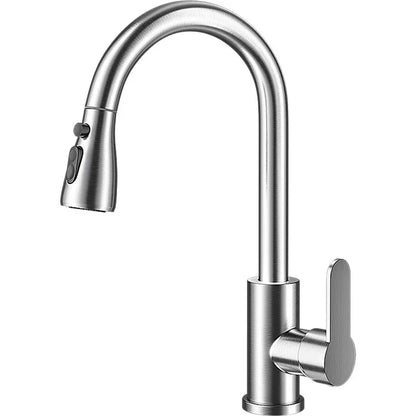 Pull-Out Kitchen Faucet 304 Stainless Steel Deck-Mounted Mixer Tap, Single-Handle Hot & Cold with Brushed Pull-Down Spray
