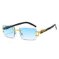 Rimless Rectangular Sunglasses with Cheetah Accent, UV400 Sun Protection, Unisex
