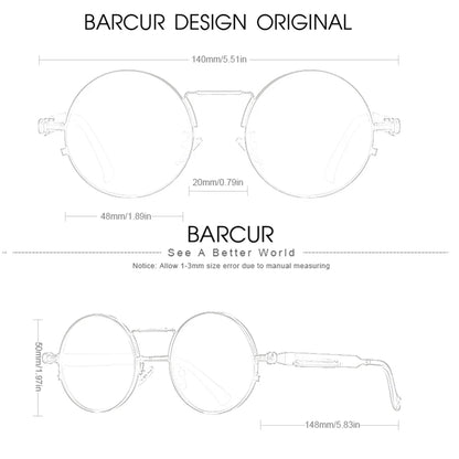 BARCUR Polarized Round Steampunk Sunglasses Retro UV400 Metal Frame for Men Women