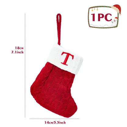 Christmas Socks Knitting Snowflake Letter Stocking Christmas Decoration for Home 2024 Xmas Tree Ornament Gift Navidad Natal A-Z