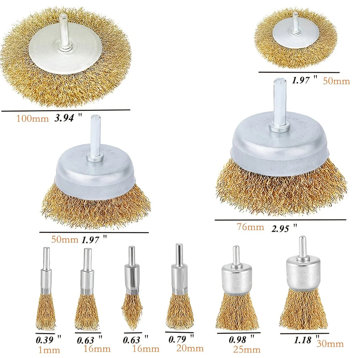 10-Pack Coarse Crimped Cup Wire Brushes for Drill – 1/4 in (6.35 mm) Shank, Steel Wire