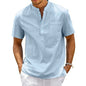 Men's Cotton-Linen Henley Short Sleeve Tee – Breathable Lightweight Casual Top