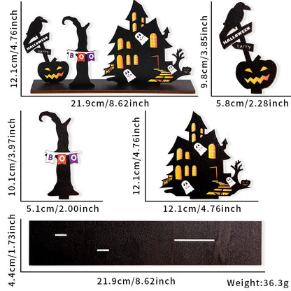 Halloween Wooden Tabletop Decoration – Haunted House & Pumpkin Desktop Decor for Family Gatherings, Parties & Seasonal Displays – 4 Styles