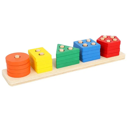 Geometric Stacking Columns Building Blocks – Educational Montessori STEM Shape Sorting Toy for Ages 3-6